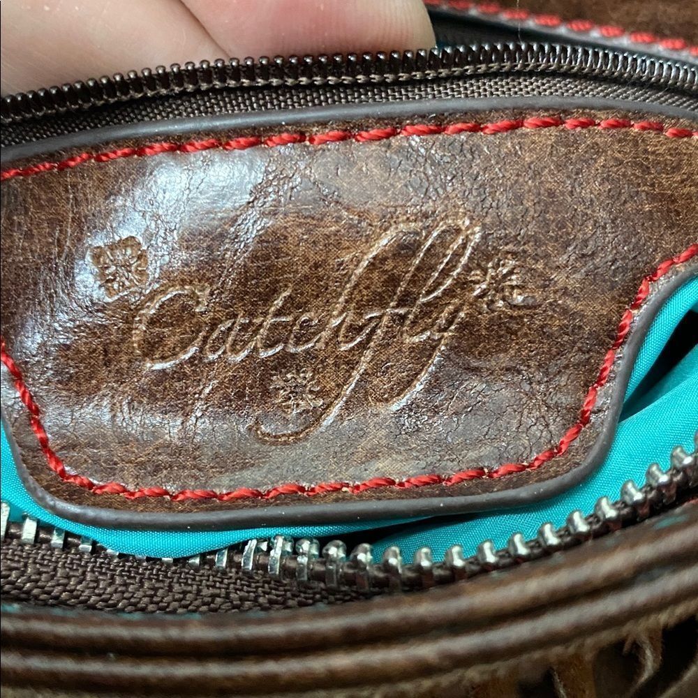 Catchfly Faux Suede/Leather Country Western Fringe Crossbody Purse Bag w/ jewels - Picture 11 of 14
